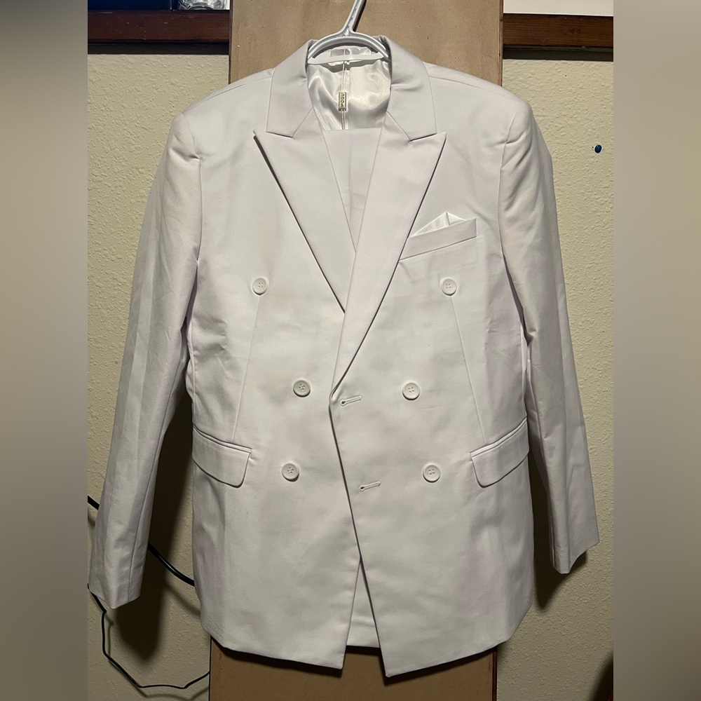 XL White Double-Breasted Men's Blazer